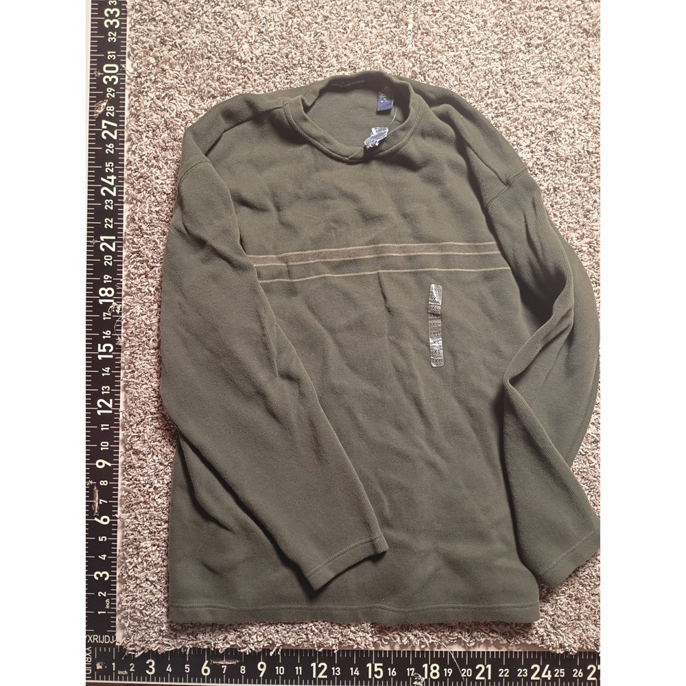 John Ashford Mens XL Olive Green Long Sleeve 100% Cotton Crewneck Stripe Shirt